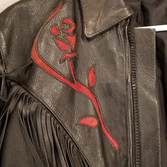 FMC Red Rose Leather Fringe Ladies Jacket - Picture 3 of 8